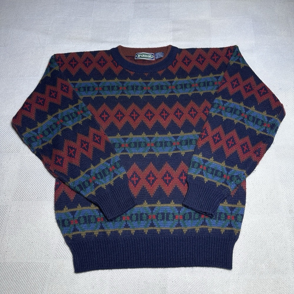 Vintage 80s 90s McGregor Fair Isle‎ Sweater Mens Large Acrylic Knit Geometric